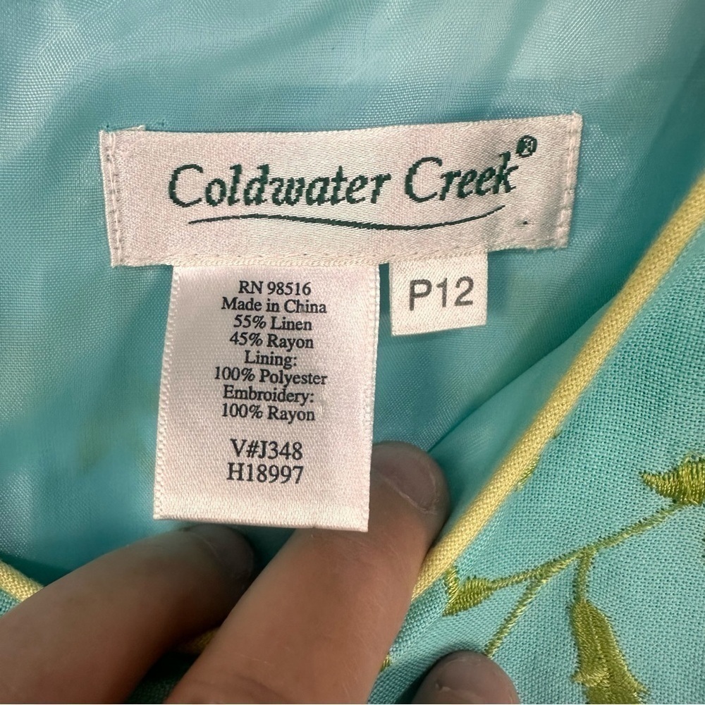 Vintage Coldwater Creek Embroidered Sheath Dress Size 12P Spring turquoise vacay - Picture 9 of 9